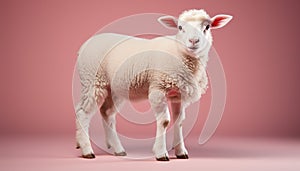 Cute lamb standing in grass, looking at camera with innocence generated by AI