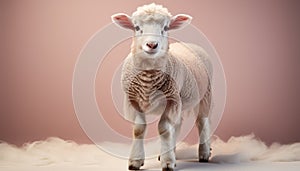 Cute lamb standing in meadow, looking at camera with innocence generated by AI