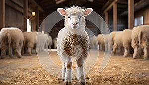 Cute lamb standing in meadow, looking at camera innocently generated by AI