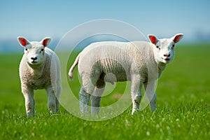 Cute lambs in spring