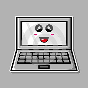 Cute laptop cartoon illustration. Technology concept