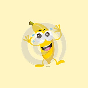 Cute laughing banana mascot on light background