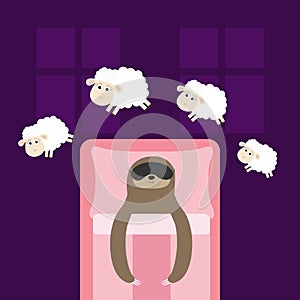 Cute lazy sloth sleeping mask. Jumping sheeps. Cant sleep going to bed concept. Counting sheep. Animal set. Baby collection. Hands