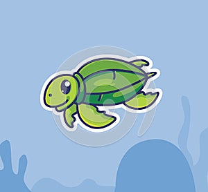 cute leatherback turtle swimming underwater. cartoon animal nature concept Isolated illustration. Flat Style suitable for Sticker