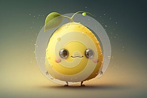 Cute lemon cartoon character, concept of Personified fruit, created with Generative AI technology
