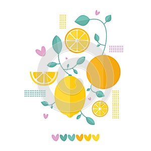 Cute lemon,citrus object collection illustration