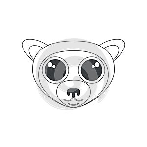 Cute lemur face with big eyes, baby animals head of simple geometric shape