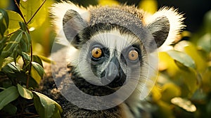Cute lemur primate looking at camera black and white portrait