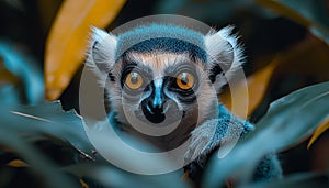 Cute lemur staring, sitting on branch in forest generated by AI