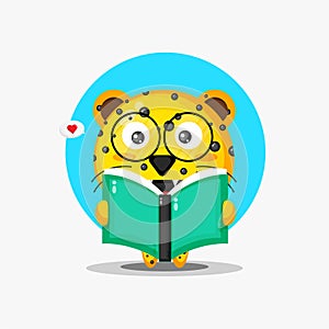 Cute leopard is reading a book