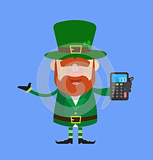 Cute Leprechaun Cartoon - Presenting a Calculator photo