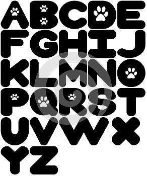 Cute lettering with paw prints and rounded ends