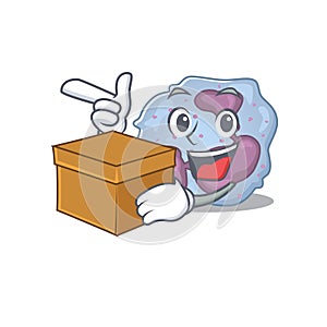 Cute leukocyte cell cartoon character having a box