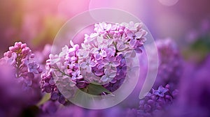Cute lilac flowers, photography, soft morning lighting, bokeh, Sparkles and shimmering Cinematic lighting, Generative AI