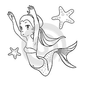 Cute line art mermaid colouring page for happy kids