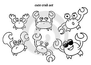 Cute linework set with crab. Crabbing for print, illustration for kids design.