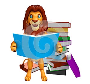 Cute Lion cartoon character with book