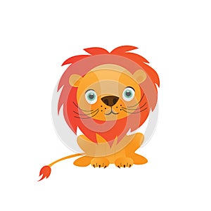 Cute lion cartoon on white background vector illustration.