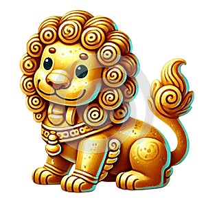 Cute lion character with golden curls and bright eyes. Chinese New Year theme photo