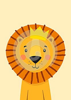 Cute lion with crown. Poster for baby room.