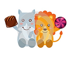 Cute lion and hippo chocolate sweet candies