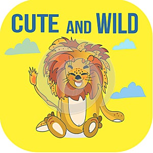 Cute lion . Jungle cartoon animal character vector. Kids education theme.