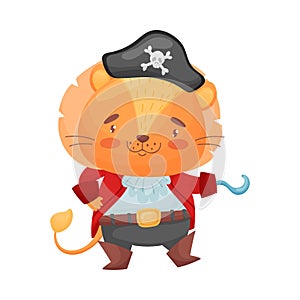 Cute lion pirate. Vector illustration on white background.