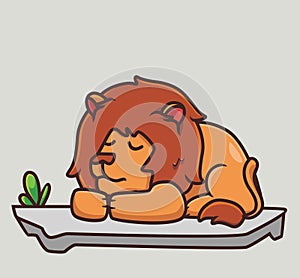 cute lion sleep on the ground. cartoon animal nature concept Isolated illustration. Flat Style suitable for Sticker Icon Design