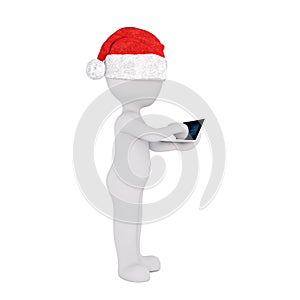 Cute little 3d man in a Santa hat smoking a pipe