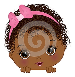 Cute Little African American Bay Girl Playing Peekaboo. Vector Peek a Boo Black Girl photo