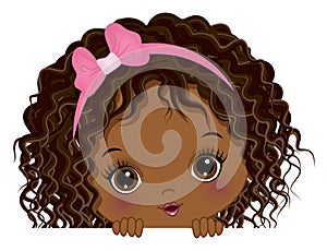 Cute Little African American Bay Girl Playing Peekaboo. Vector Peek a Boo Black Girl