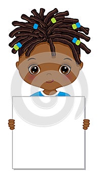 Cute Little African American Boy Holding Frame photo