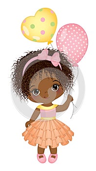 Cute Little African American Girl Holding Air Balloons