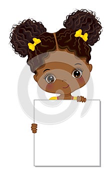 Cute Little African American Girl Holding Blank Frame to Customise your Text photo