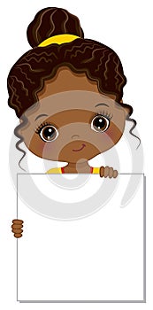 Cute Little African American Girl Holding Blank Frame to Customise your Text