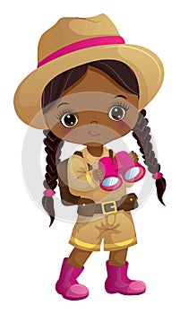 Vector African American Zoologist with Binocular and Rucksack