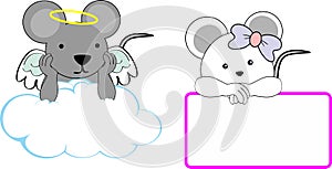 Cute little angel and girl mouse baby cartoon copyspace