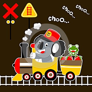 Cute little animals cartoon on coal train