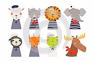 Cute little animals sailors set