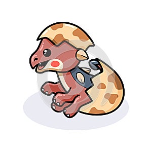 Cute little ankylosaurus dinosaur cartoon hatching from egg