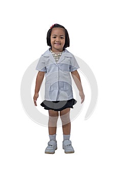 Cute Little asian girl doctor smiling while wearing Doctor`s uniform