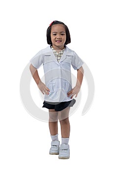 Cute Little asian girl doctor smiling while wearing Doctor`s uniform