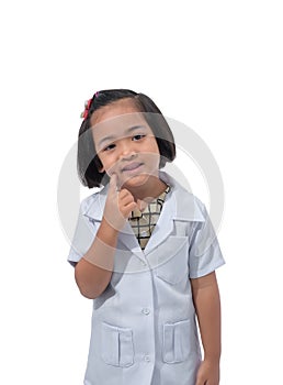 Cute Little asian girl doctor smiling while wearing Doctor`s uniform