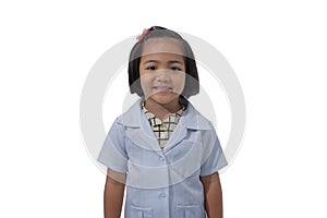 Cute Little asian girl doctor smiling while wearing Doctor`s uniform