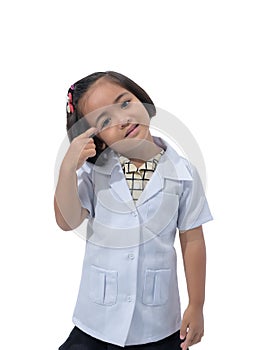 Cute Little asian girl doctor smiling while wearing Doctor`s uniform