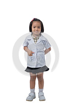 Cute Little asian girl doctor smiling while wearing Doctor`s uniform