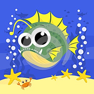 Cute little baby anglerfish cartoon