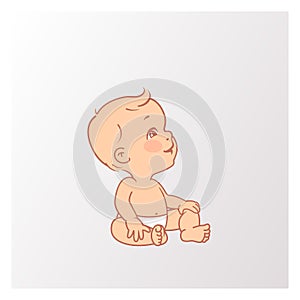 Cute little baby boy or girl in diaper sitting