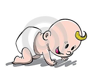 Cute little baby in diper crawling