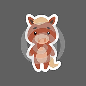 Cute little baby horse sticker. Cartoon animal character for kids cards, baby shower, birthday invitation, house interior. Bright